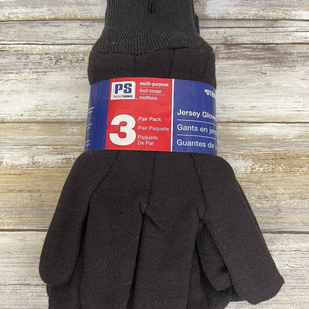 Project Source 3-Pairs Multi-Purpose Jersey Gloves Brown